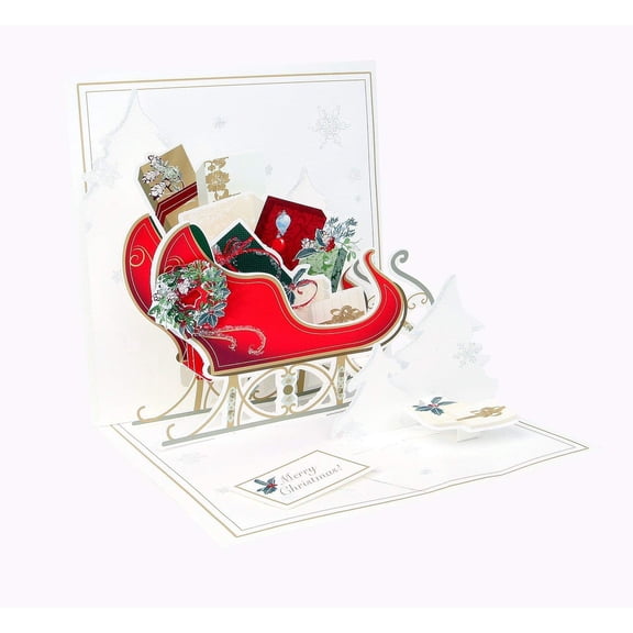 Up With Paper Elegant Sleigh Loaded with Presents Pop Up Christmas Card