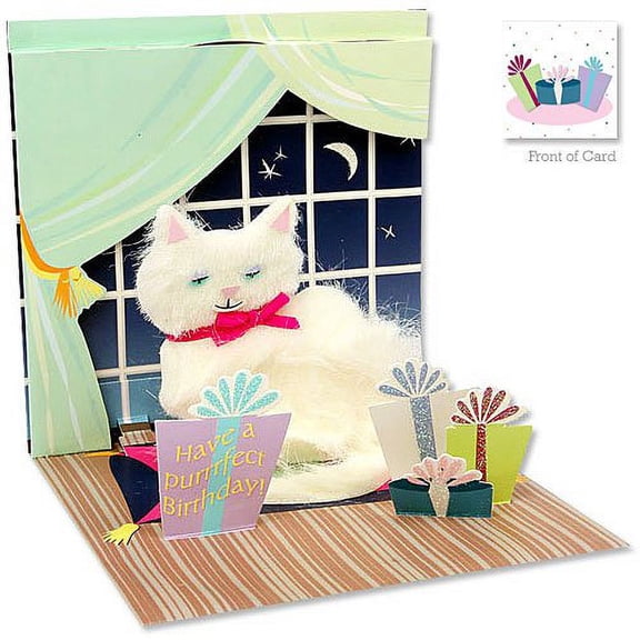 Up With Paper Everyday Pop-Up Greeting Card, 5-1/4" x 5-1/4", White Persian Kitty