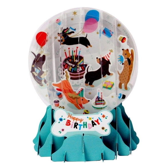 Up With Paper Everyday Pop-Up Greeting Card, Snow Globe, 5" x 3-3/4", Birthday Dogs