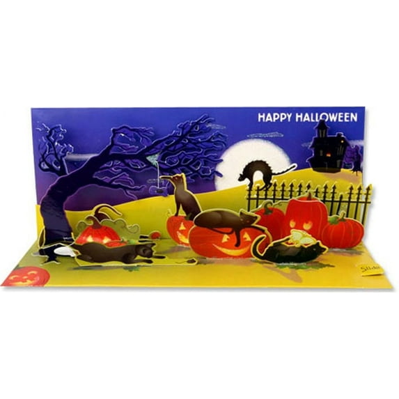 Up With Paper Halloween Cats Panoramic Pop-Up Halloween Card