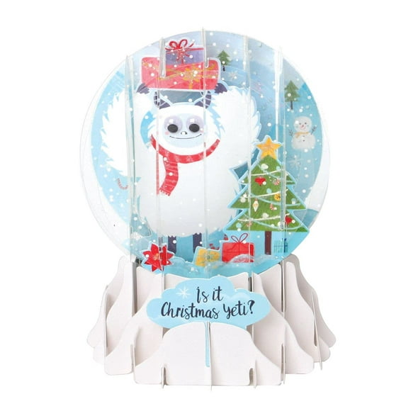 Up With Paper Pop-Up Holiday Snow Globe Greeting Card - Presents Yeti?