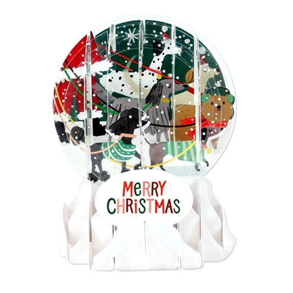 Up With Paper Pop-Up Holiday Snow Globe Greeting Card - Santa Dog Walk