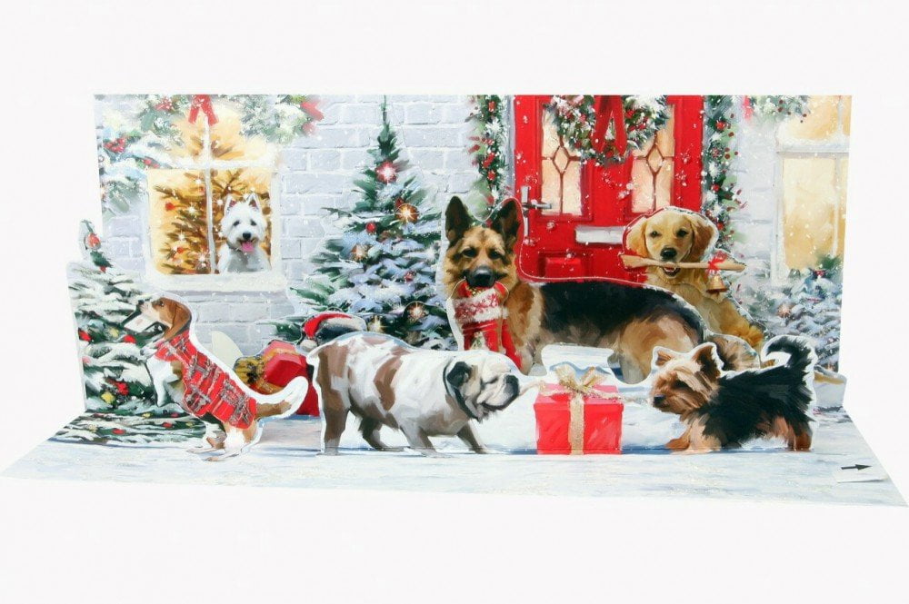 Up With Paper Holiday Dogs Pop-Up Panoramic Greeting Card - Moving Pull-Tab Christmas Card - View #10