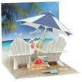 thumbnail image 1 of Up With Paper Tropical Beach Chairs: White Adirondack Chairs and Umbrella on Beach 3-Inch 3D Mini Pop-Up Blank / All Occasion Greeting Card, 1 of 3