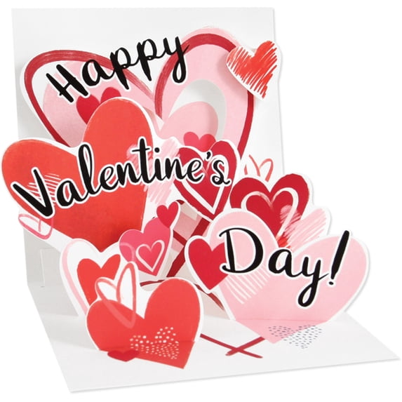 Up With Paper Valentine's Day Pop-Up Greeting Card With Envelope, Half Fold, 5-1/4" x 5-1/4", Valentine Hearts