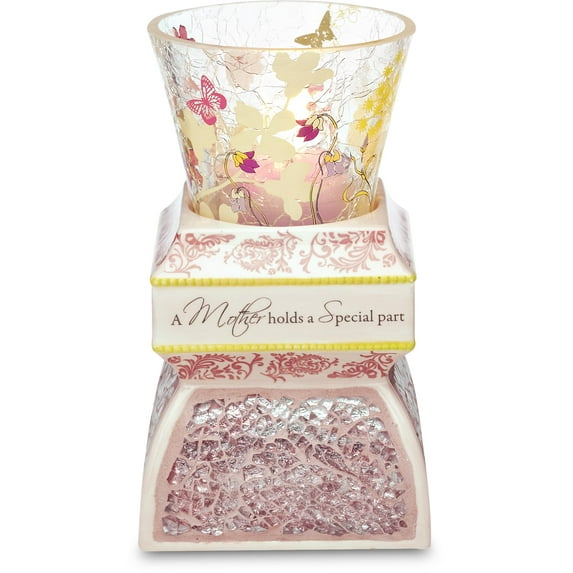 Up Words by Pavilion Pink Tea Light Candle Holder, Mother Sentiment, 5-1/2-Inch Tall, Includes Tea Light Candle