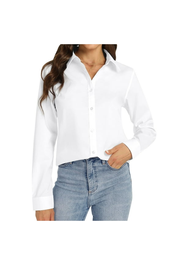 Women's Button Down Shirts Long Sleeve Basic Classic Soft Shirt Collared Dressy Casual Solid Color