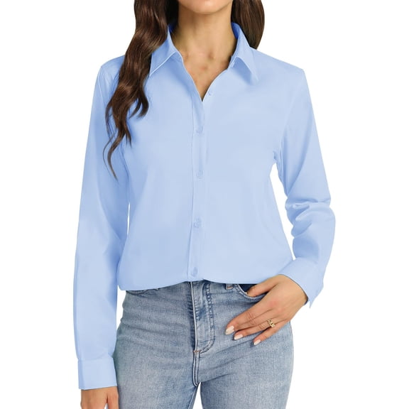Up-dating Women's Button Down Shirts Long Sleeve Basic Classic Soft Shirt Collared Dressy Casual Solid Color