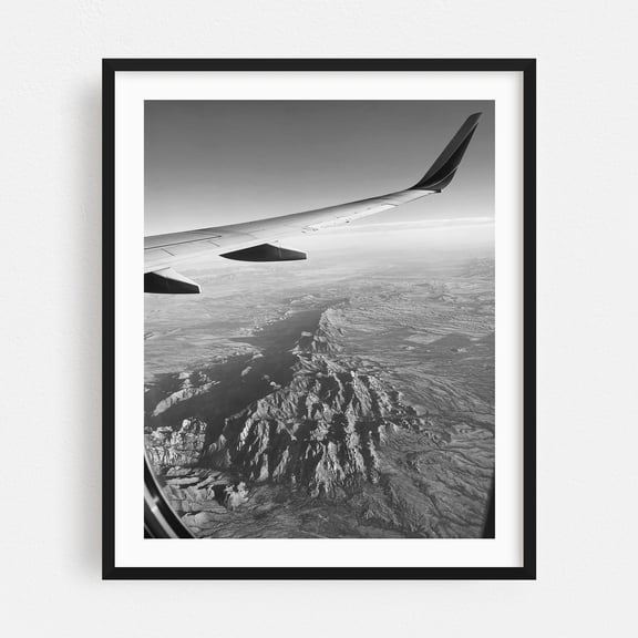 Up in the Air - Tucson Arizona Photography Black and White Airplane Scenic Desert Nature Landscape Black Framed Wall Art Print 8 x 10 inches