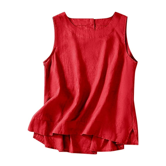 Up&nbsp;to&nbsp;30%&nbsp;off！ Kmdttou 2025 Women's Plus-Size Top Solid Color Linen Loose Sleeveless Base With A Split Small Shirt Fashion Layering Slim Trendy Cool Tops
