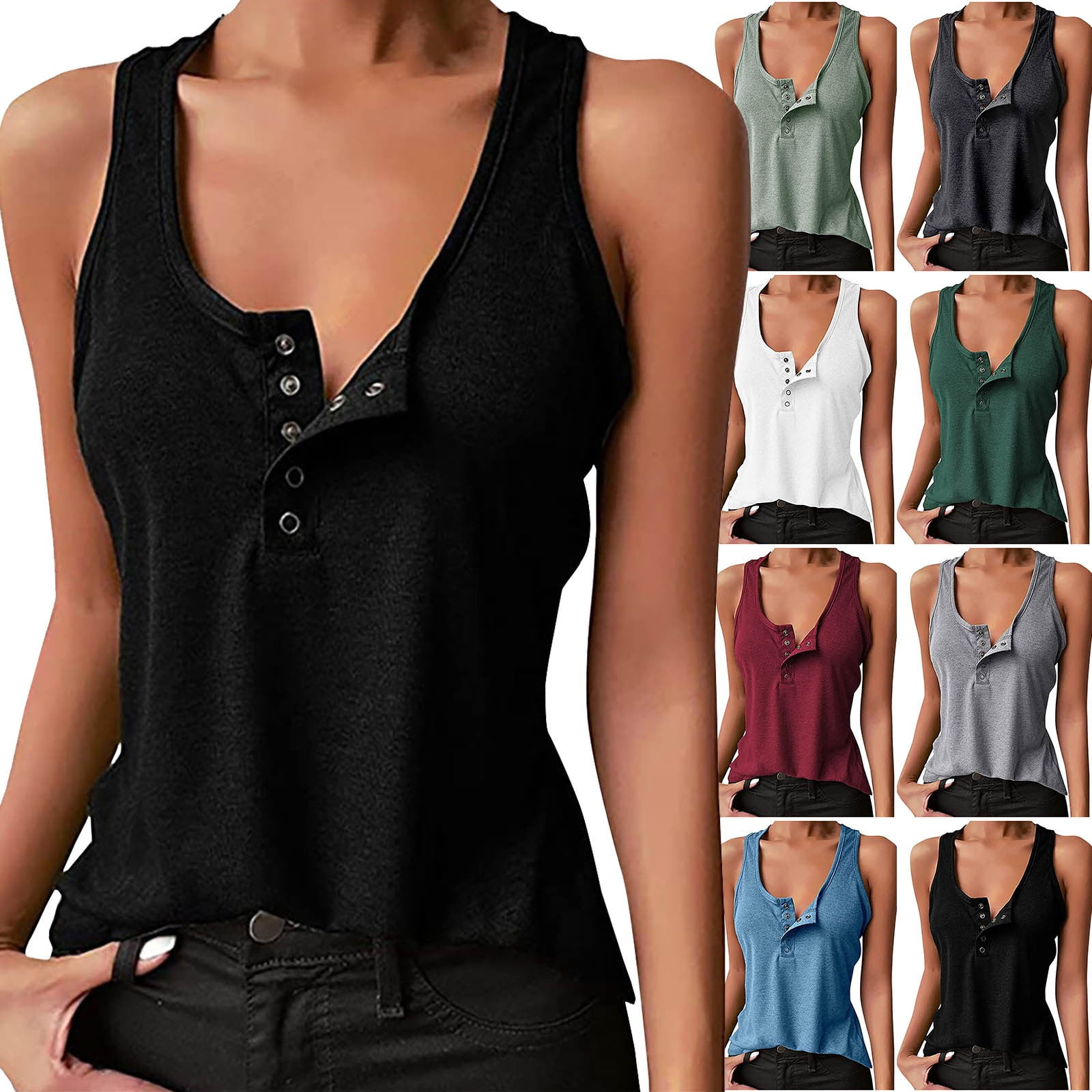 Up to 40% off! Kmdttou Women's Casual Sleeveless T-shirt With Solid ...