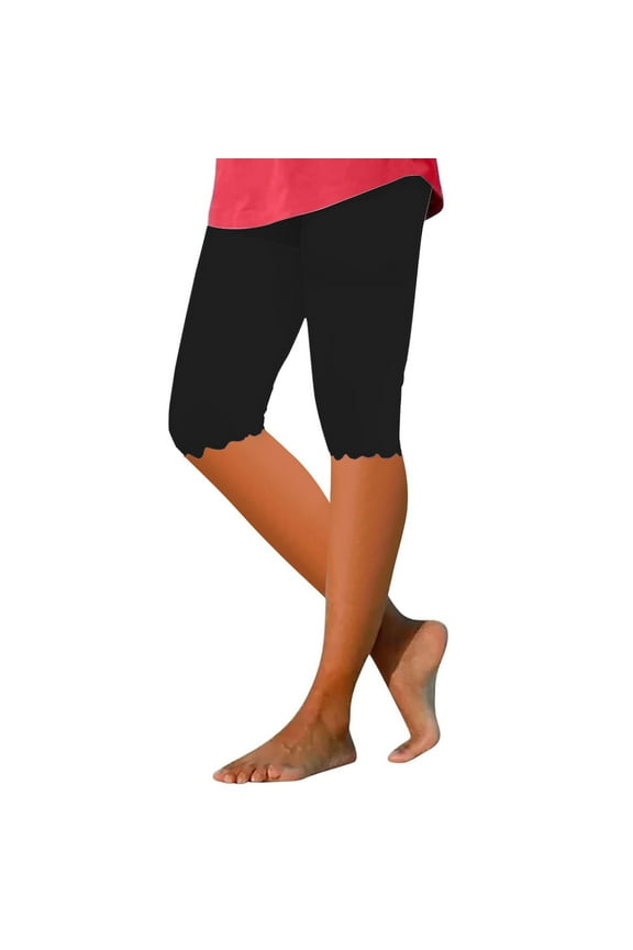 Up to 20% off! Hontri Women's Leggings Under $10 Capri Leggings for Women Knee Length Capri Leggings Summer Cropped Pants Casual Solid Comfy Capris