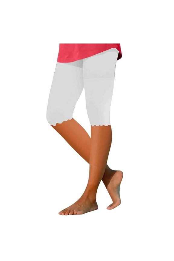 Up to 20% off! Hontri Women's Leggings Under $10 Capri Leggings for Women Knee Length Capri Leggings Summer Cropped Pants Casual Solid Comfy Capris