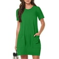 thumbnail image 1 of Up to 30% off Black Dresses for Women, Women Fashion Summer Solid Color Short Sleeve Round Neck Pocket Dress(Dark Green,XXL), 1 of 7