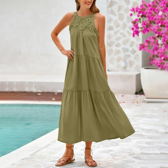 Up to 30% off Black Dresses for Women, Women's Casual Solid Color Loose Summer Dress(Green,XXL)
