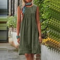 thumbnail image 1 of Up to 30% off Black Dresses for Women, Women's Round Neck Sleeveless Pleated Solid Color Linen Loose Fitting Dress(Army Green,XXXL), 1 of 8