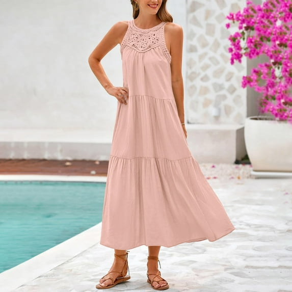 Up to 30% off Summer Dress, Women's Casual Solid Color Loose Summer Dress(PINK ,S)