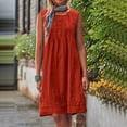 thumbnail image 1 of Up to 30% off Summer Dress, Women's Round Neck Sleeveless Pleated Solid Linen Loose Fitting Dress(Orange,S), 1 of 8