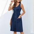 thumbnail image 1 of Up to 30% off Summer Dress, Women's Solid Color Loose Casual Fashionable Printed Sleeved V-neck Mid Calf Dress Sleeved V-neck Dress(Navy,S), 1 of 8