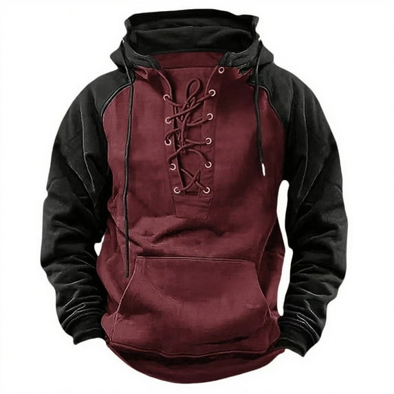 Up to 35% Hoodies for Men Mens Sweatshirt Men's Hooded Sweatshirt Men's Workwear Contrasting Color Casual Sweatshirt Men's Hooded Sweatshirt,Red,XXL