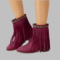 thumbnail image 1 of Up to 35%! Women's Slip On Ankle Boots Women's Fashionable Casual Versatile Cool Winter Tassel Sleeve Boots Short Boots Thick Heel Ankle Boots Red 36, 1 of 6