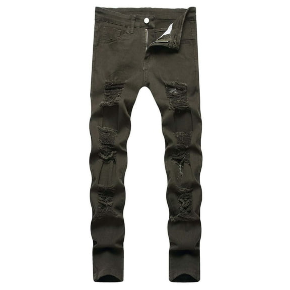 Athletic Fit Jeans Men's Casual Straight Ripped Hole Trousers Jeans Pants Full Length Pants Ndbuld,Army Green,XL