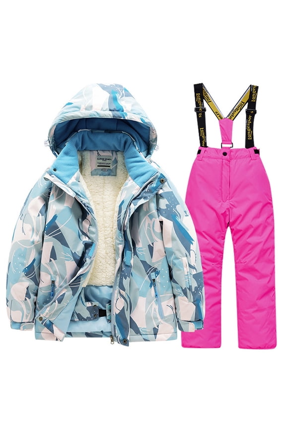 Men's Ski Suit Waterproof Snow Suits Fashion Children's Ski Suit Windproof Warm Children's Printed Skiing Set Hot Pink 7 Years(12)