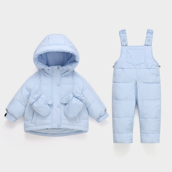 Kid's Baby One Piece Snowsuits Boys Girls Fashion Solid Color Down Jackets Keep Thickening Warm Outdoor Coat Jumpsuit Glove Set