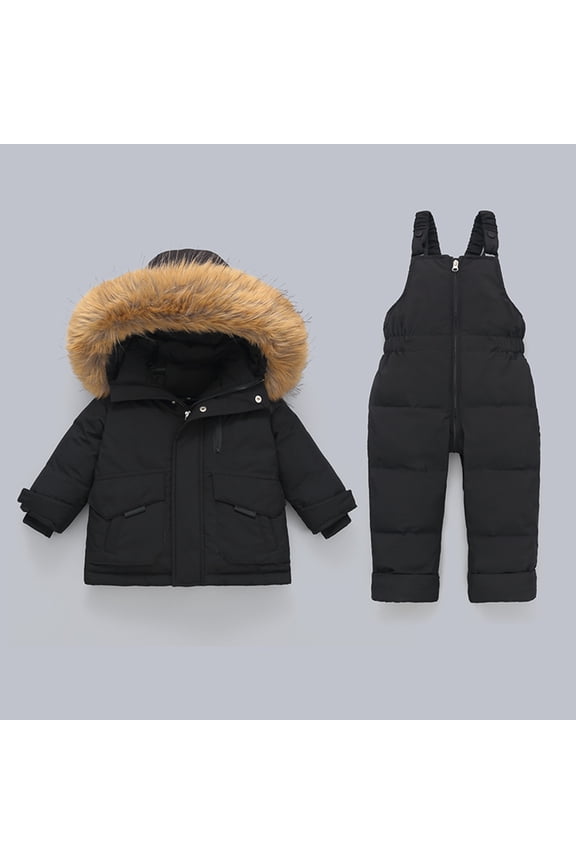 Ski Suit Kids Snowsuit Boys Girls Fashion Solid Color Down Jackets Keep Thickening Warm Outdoor Coat Jumpsuit Set