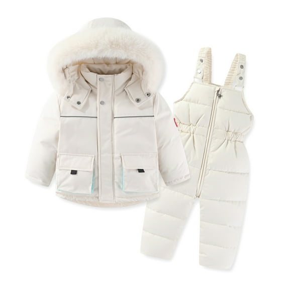 Ski Suit Kids Snowsuit Boys Girls Fashion Solid Color Down Jackets Keep Thickening Warm Outdoor Coat Jumpsuit Set
