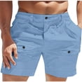 thumbnail image 1 of Up to 35% off Swim Trunks for Men Mens Trunks Ndbuld Men Casual Solid Linen Stretch Beach Button Pocket Elastic Waist Shorts Light Blue M, 1 of 7