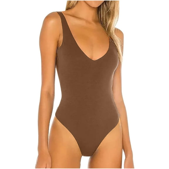 Up to 40% off! Kmdttou Women's Sleeveless Solid Color Elastic Slim Jumpsuit Long Sleeved V Neck Top/shirt Fashion Layering Slim Trendy Cool Tops