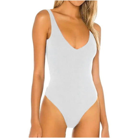 Up to 40% off! Kmdttou Women's Sleeveless Solid Color Elastic Slim Jumpsuit Long Sleeved V Neck Top/shirt Fashion Layering Slim Trendy Cool Tops