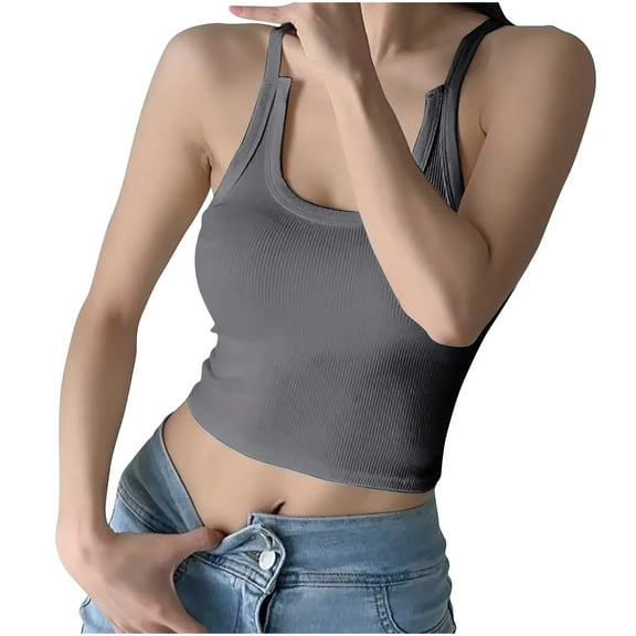 Up to 40% off! Kmdttou Women's Solid Color Matching Slim Bottom Suspender With Round Neck Fashion Layering Slim Trendy Cool Tops