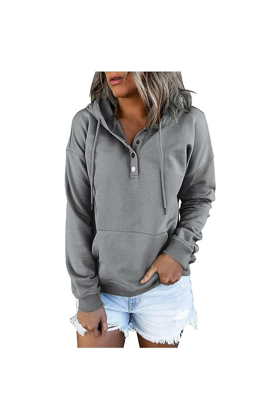 Gifts Ohufall Women's Hooded Solid Color Long-sleeved Sweatshirt Casual Blouse Pullover Tops