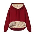 thumbnail image 1 of Gifts Ohufall Women's Winter Warm Plush Solid Pocket Long Sleeve Tops Hooded Sweatshirt, 1 of 3
