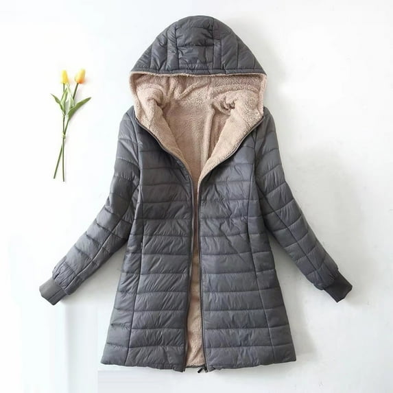Up to 45% Off Women's Solid Plus Fleece Cotton Jacket Warm Lamb Fleece Top Coat Sweater Coat on Clearance