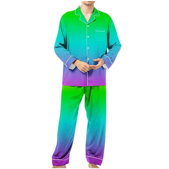 Up to 45% off Miqool Mens Gradient Color Pajama Sets Long Sleeve Button Down 2Pcs Pj Sets Soft Sleepwear 2 Piece Lounge Set Nightwear with Pockets