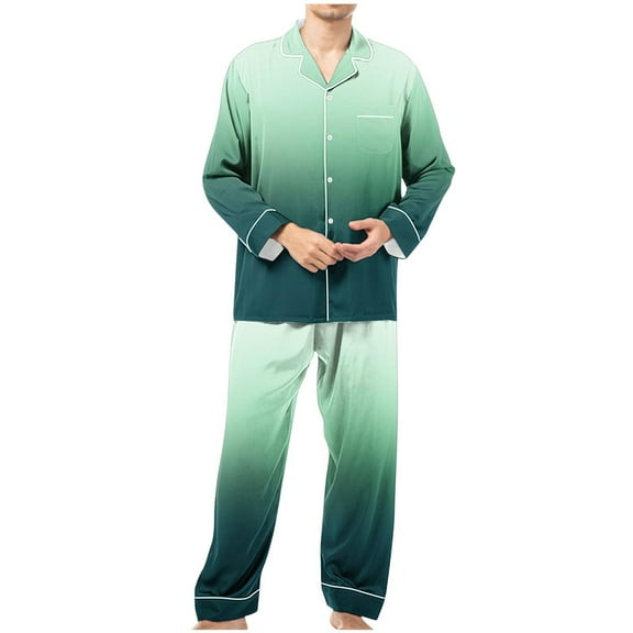 Up to 45% off Miqool Mens Gradient Color Pajama Sets Long Sleeve Button Down 2Pcs Pj Sets Soft Sleepwear 2 Piece Lounge Set Nightwear with Pockets