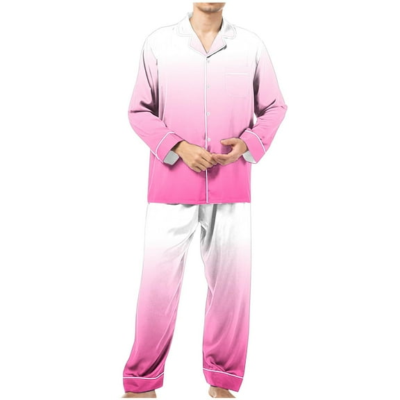 Up to 45% off Miqool Mens Gradient Color Pajama Sets Long Sleeve Button Down 2Pcs Pj Sets Soft Sleepwear 2 Piece Lounge Set Nightwear with Pockets