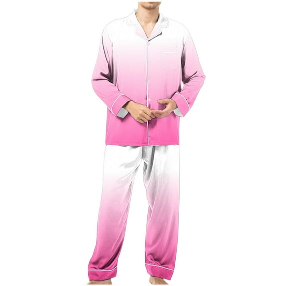 Up to 45% off Miqool Mens Gradient Color Pajama Sets Long Sleeve Button Down 2Pcs Pj Sets Soft Sleepwear 2 Piece Lounge Set Nightwear with Pockets