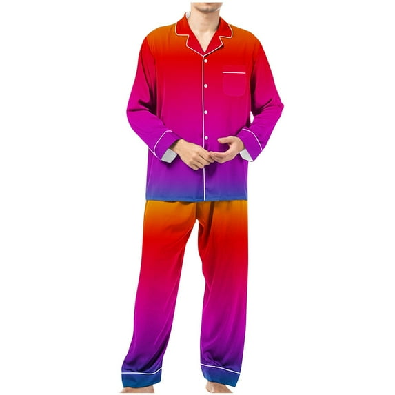 Up to 45% off Miqool Mens Gradient Color Pajama Sets Long Sleeve Button Down 2Pcs Pj Sets Soft Sleepwear 2 Piece Lounge Set Nightwear with Pockets