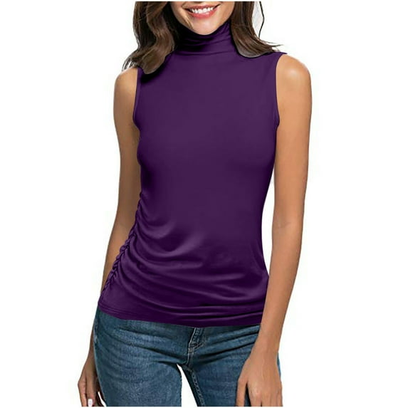 Sleeveless Turtlenecks for Women Horkkom Solid Color Mock Turtleneck Tank Top Pullover Lightweight Turtle Necks Tops Purple 5XL