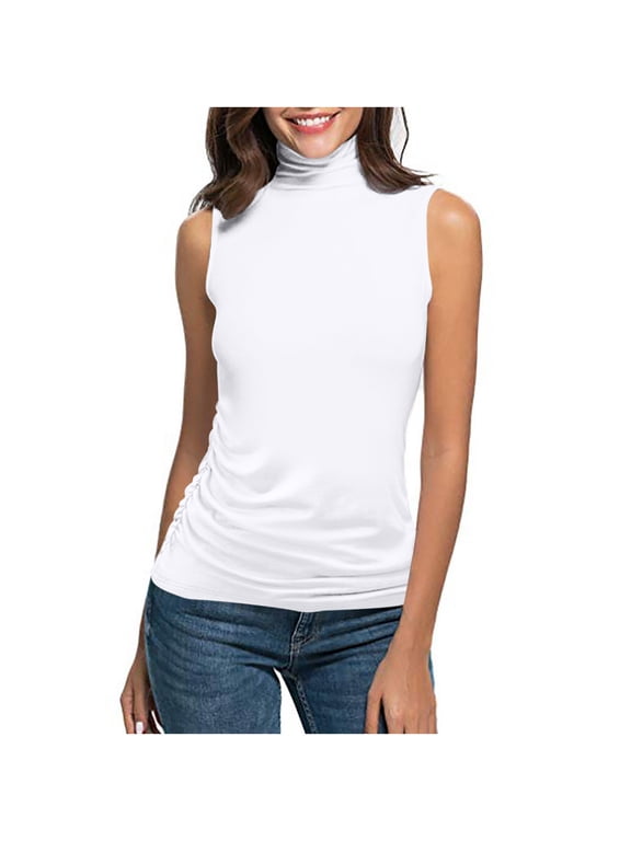 Sleeveless Turtlenecks for Women Horkkom Solid Color Mock Turtleneck Tank Top Pullover Lightweight Turtle Necks Tops White XL