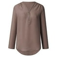 thumbnail image 1 of Kojanyu Womans Shirts Women Zipper Button Tops Long Sleeves Loose Chiffon Shirt Clothing,Coffee XL, 1 of 8