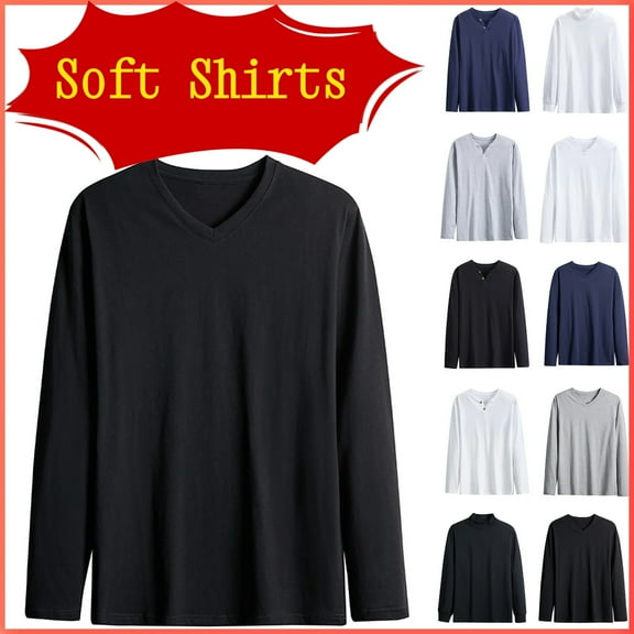 Up to 50% Off! Wiicoznt Sweatshirts for Men Long Sleeve Solid Color V Neck Pullover Mens Shirts with Buttons Cotton Lightweight Breathable Sweatshirt