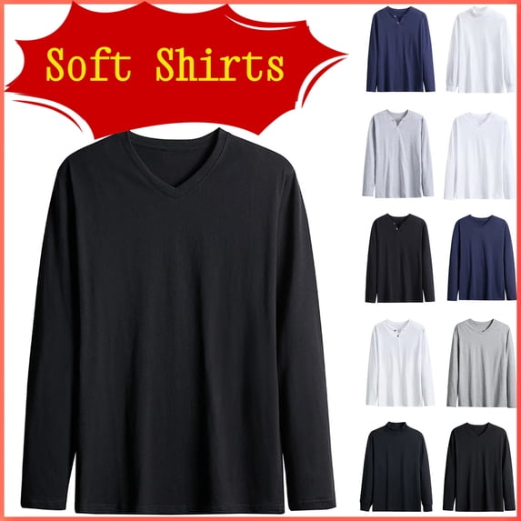 Up to 50% Off! Wiicoznt Sweatshirts for Men Long Sleeve Solid Color V Neck Pullover Mens Shirts with Buttons Cotton Lightweight Breathable Sweatshirt