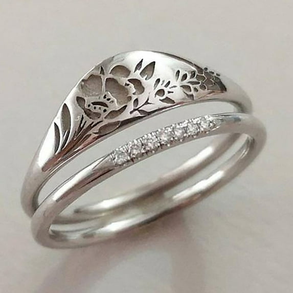 Up to 50% for Women Elegant Woman Simple Pure Gold Carved Rose Flower Ring Anniversary Gift size7