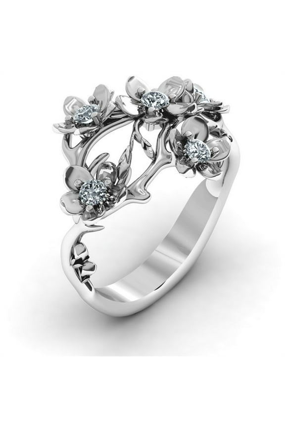 Up to 50% off 925 Sterling Silver Rings for Women Retro Wild Flower Zircon Ladies Ring Flower Ring Hand Jewelry Anniversary Ring