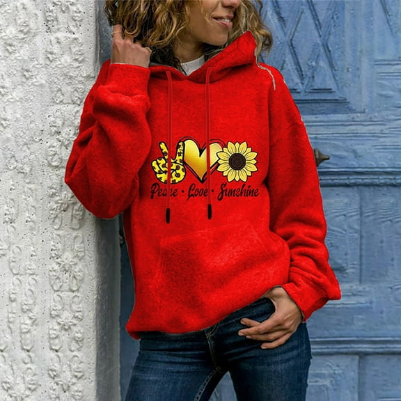 Up to 50% off Botrong Autumn Winter Ladies Long-Sleeved Pullover Print Round Neck Hooded Sweatshirt Gifts for Family